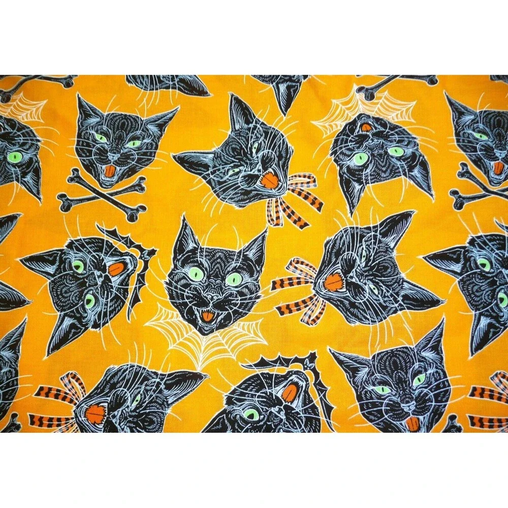 2 Handmade Halloween Pillow Cases Trick Treat Candy Sacks Black Cats Bats Stars